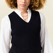Pull sans manches col en V bleu marine femme