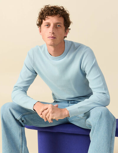 Pull fin col rond manches longues bleu ciel homme