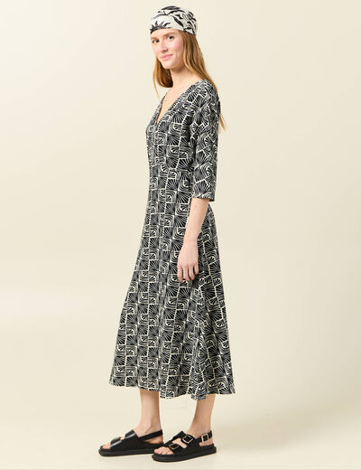 Robe midi droite manches 3/4 creme femme