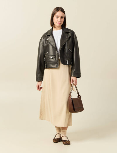 Jupe longue portefeuille beige femme