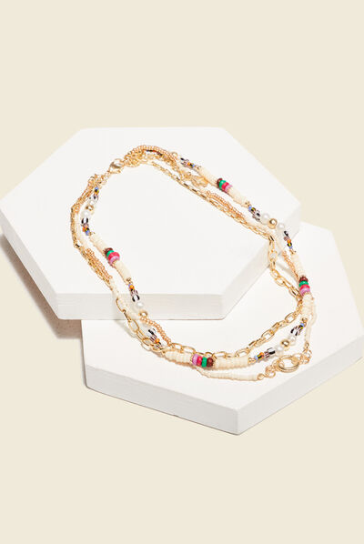 Collier multirangs multicolore femme