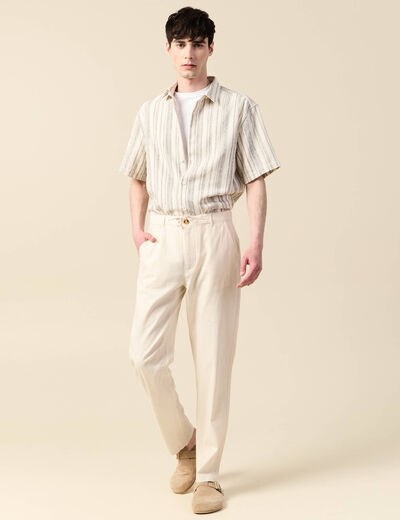 Chemise col classique manches courtes ecru homme