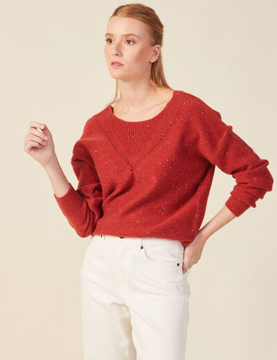 Pull manches longues sequins rouge foncé femme