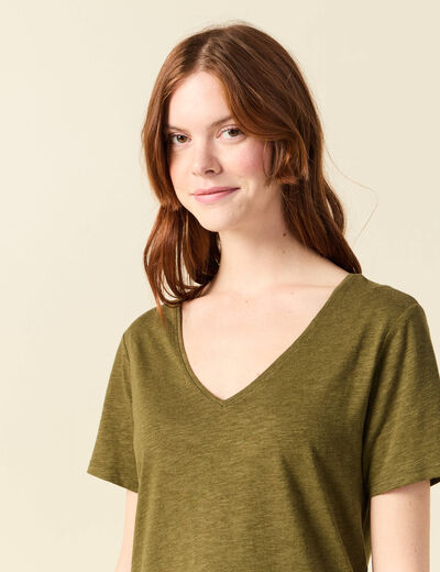 T-shirt manches courtes vert olive femme