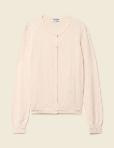 Gilet manches longues col rond creme femme