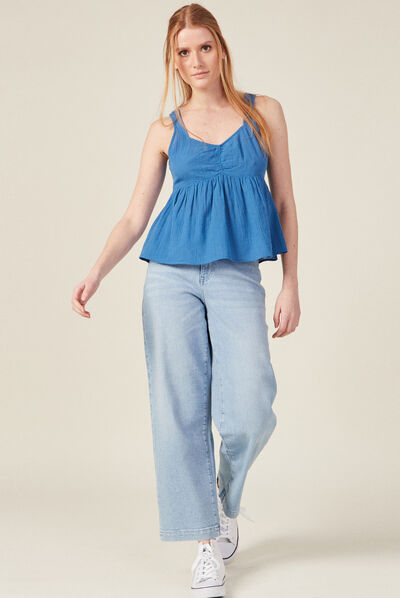 Blouse bretelles larges bleu marine femme