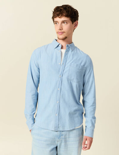Chemise col classique manches longues bleu clair homme