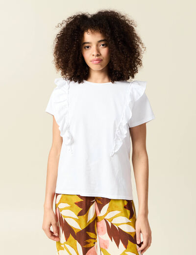 T-shirt en coton manches courtes blanc femme