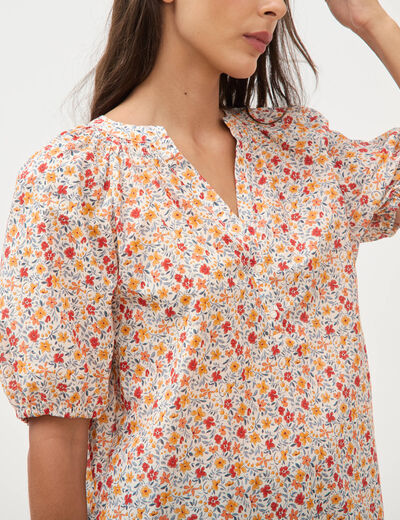 Blouse droite en coton manches courtes orange fonc&eacute; femme