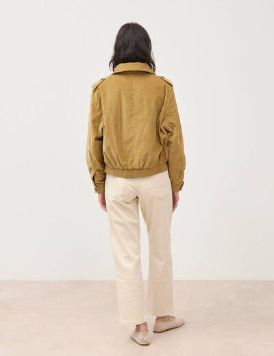 Veste en velours col biker camel femme