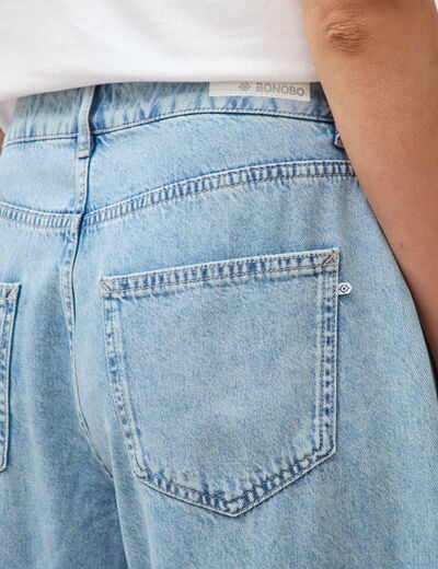 Jeans wide leg cropped taille bascul&eacute;e bleu ciel femme