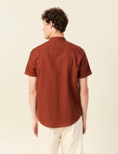 Chemise manches courtes marron cognac homme