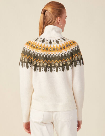Pull manches longues col roulé ecru femme