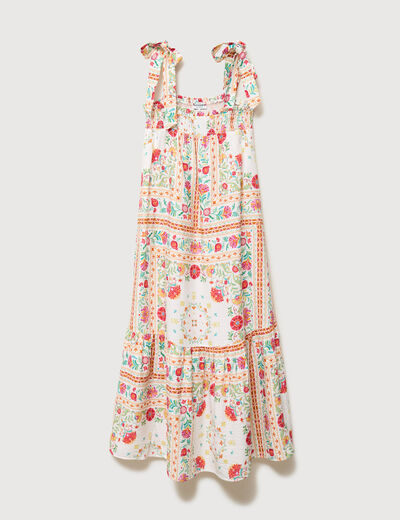 Robe bretelles col carr&eacute; fluide blanc femme