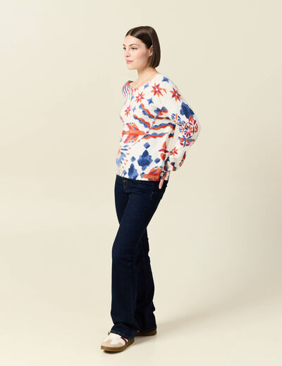 Pull col rond manches longues ecru femme