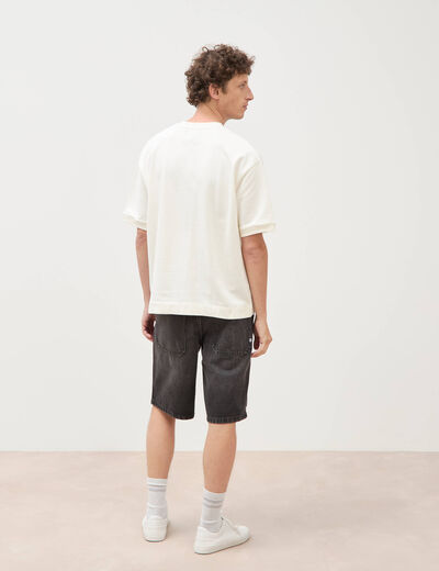 Sweat ample col rond manches courtes ecru homme