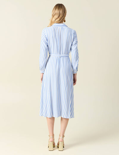 Robe longue évasée ceinturée bleu ciel femme