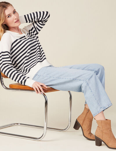 Pull col polo ecru femme