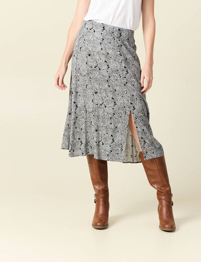 Jupe midi droite fendue noir femme