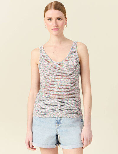 Débardeur crochet vert kaki femme