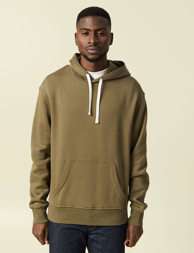 Sweat &agrave; capuche vert kaki homme