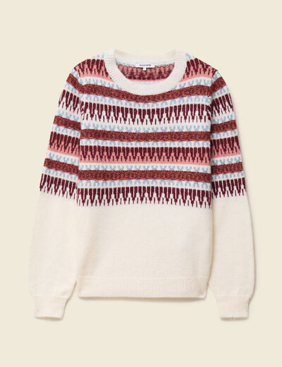 Pull manches longues col rond ecru femme