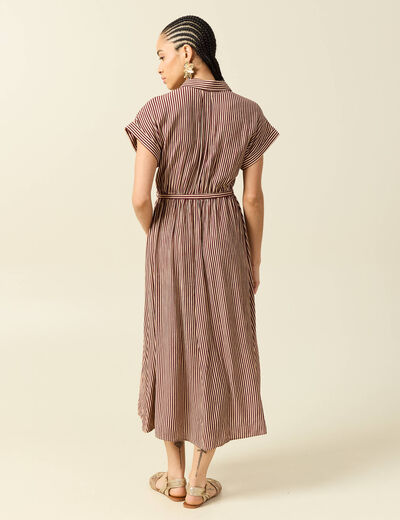 Robe longue &eacute;vas&eacute;e manches courtes violet femme