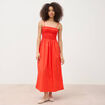 Robe bretelles col carr&eacute; en coton orange fonc&eacute; femme