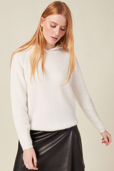 Pull à capuche éco-responsable ecru femme