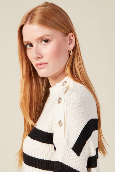 Pull manches longues à boutons ecru femme