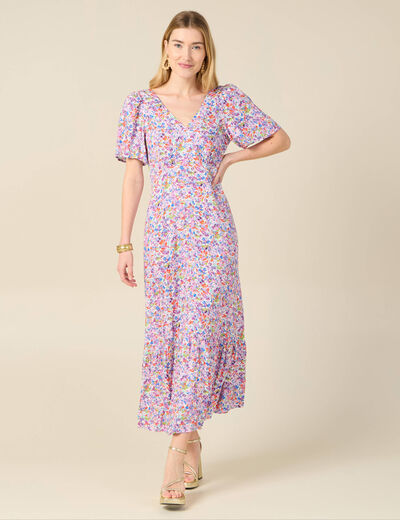 Robe longue évasée rose femme