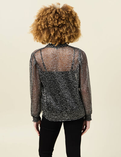 T-shirt manches longues brillant noir femme