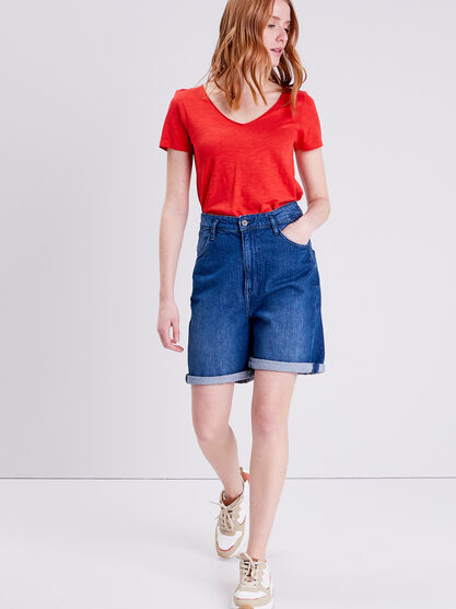 Bermuda droit en jean denim stone femme