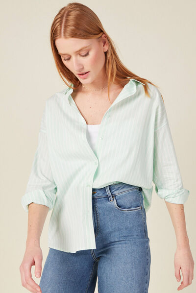 Chemise manches longues vert pastel femme