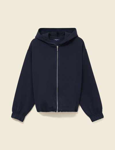 Sweat &agrave; capuche manches longues doubl&eacute; bleu marine femme