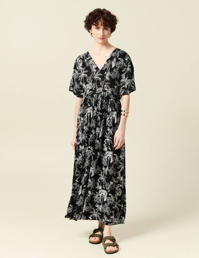Robe longue droite dos en V noir femme