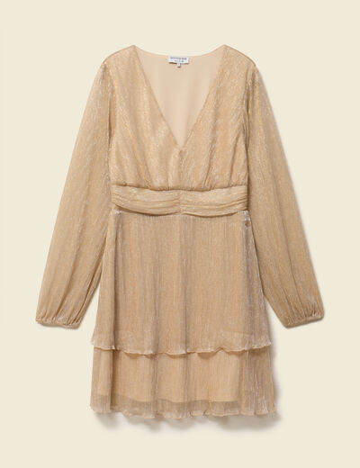 Robe manches longues doubl&eacute;e beige femme