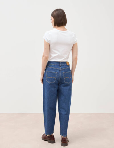 Jeans barrel taille haute 7/8&egrave;me denim brut femme