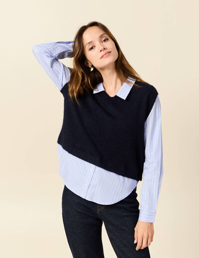 Pull 2-en-1 éco-responsable bleu marine femme