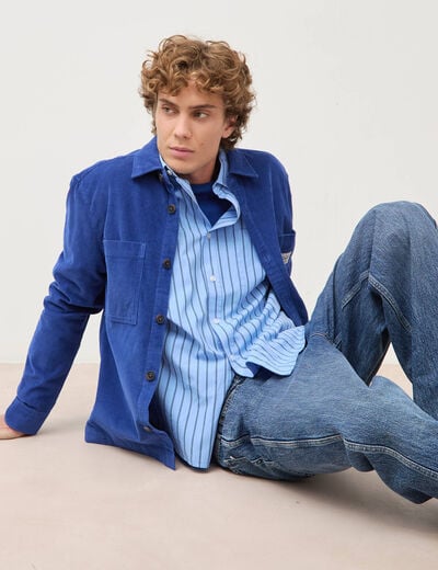 Surchemise courte droite en velours bleu electrique homme