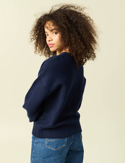 Pull col rond manches longues bleu marine femme