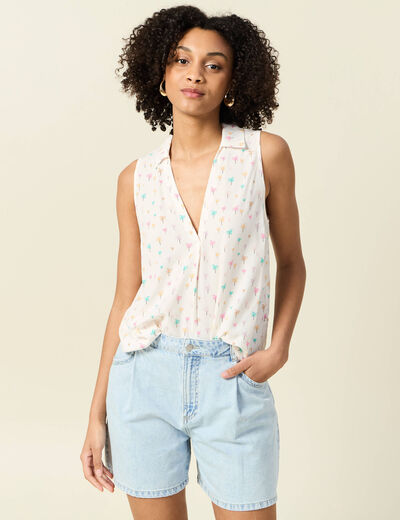 Blouse sans manches blanc femme