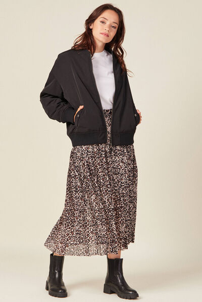 Jupe longue évasée plissée marron clair femme