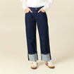 Jeans large taille haute 3/4 denim brut rinse femme