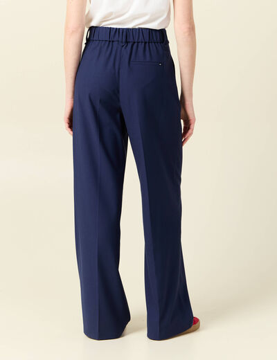 Pantalon city large à pinces bleu marine femme