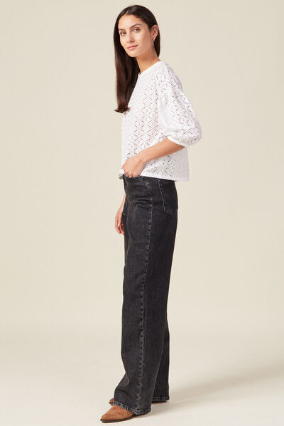 T-shirt manches 3/4 ajouré ecru femme
