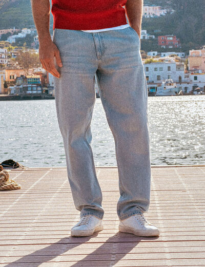 Chino droit longueur 32 coton denim bleach homme