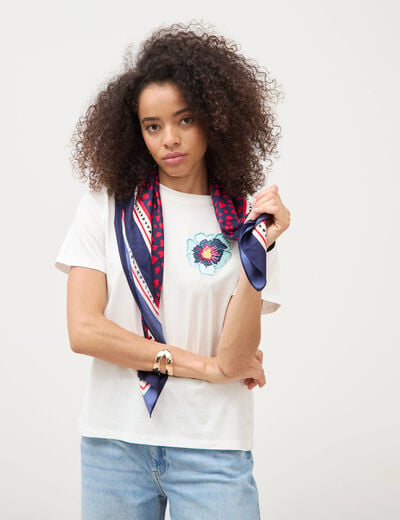 T-shirt droit col rond manches courtes ecru femme
