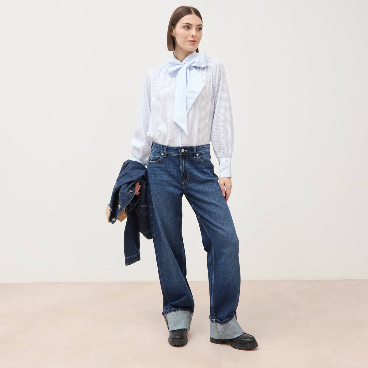 Jeans straight taille standard denim brut femme
