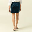 Jupe droite velours sequins bleu canard femme
